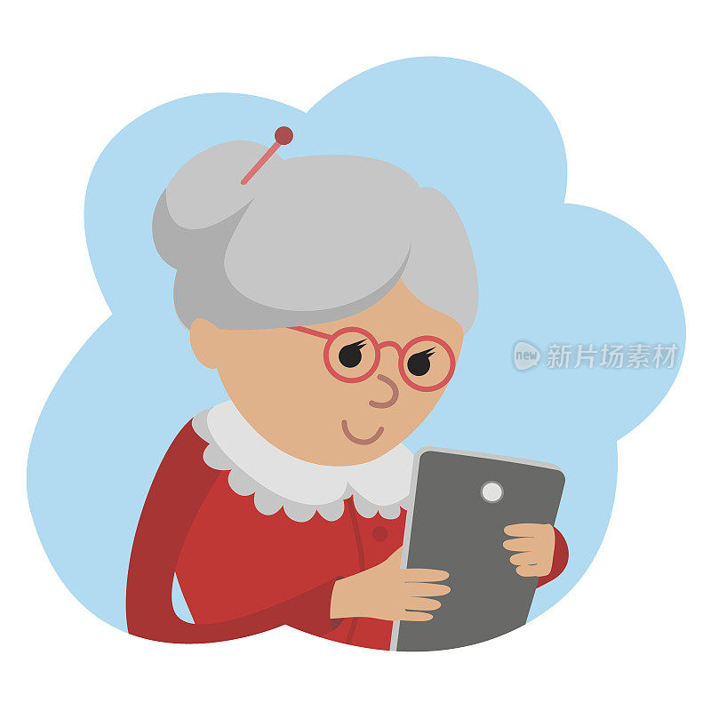 老年妇女使用平板电脑的说明