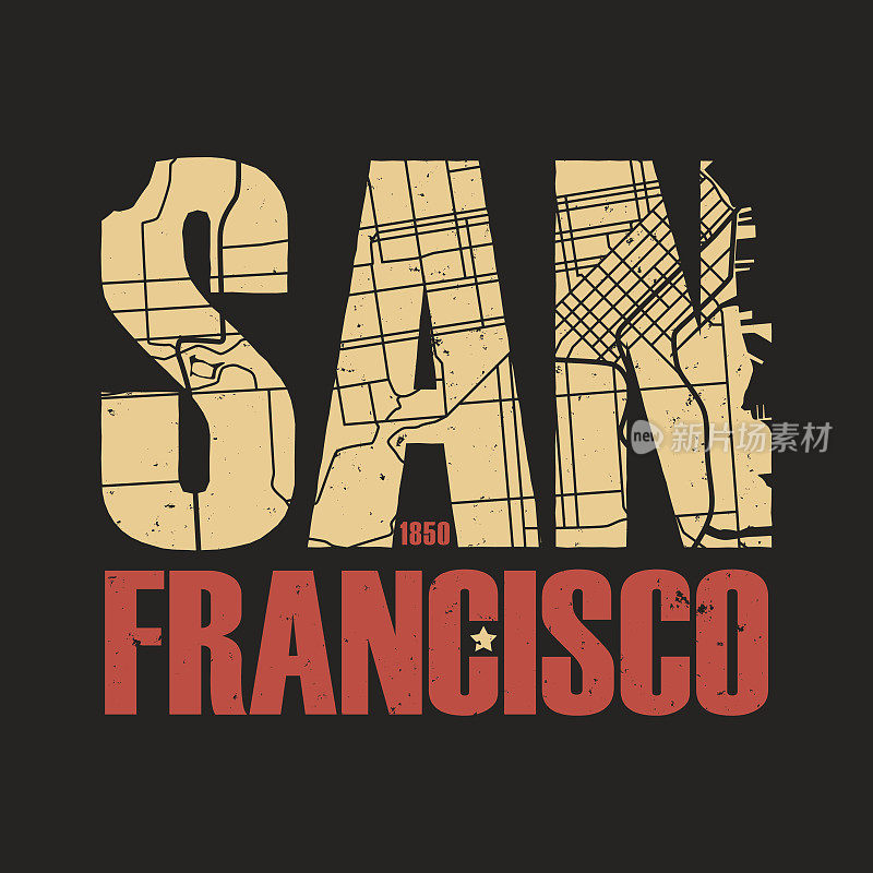 旧金山加州t恤印花。矢量插图。