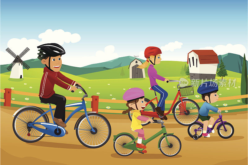 全家一起骑自行车