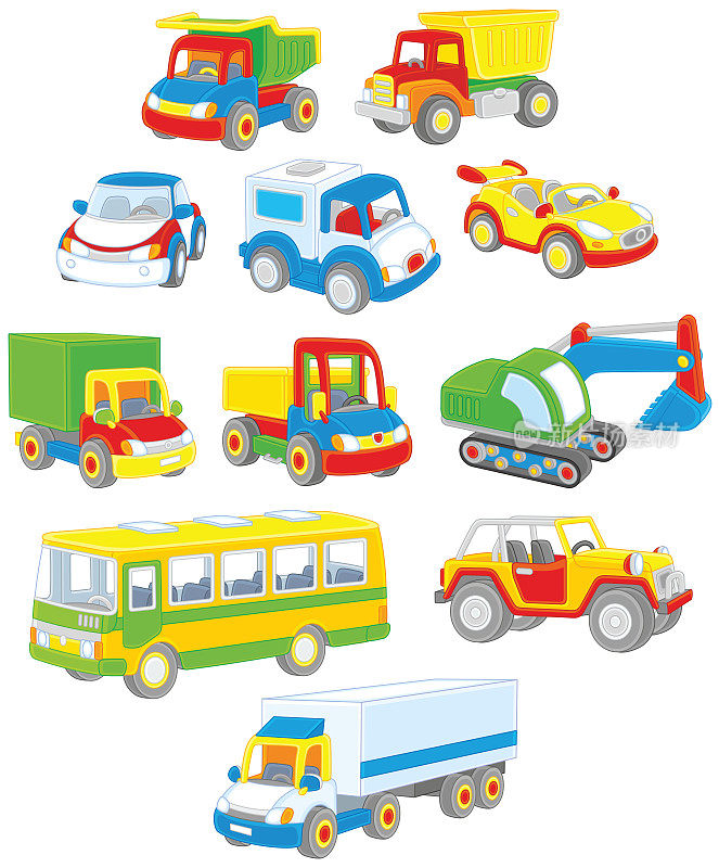 一套玩具汽车，卡车和公共汽车