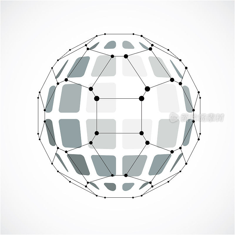 3d矢量数字线框球形物体使用facet。几何多边形灰色球创建的线网格和五边形。低聚形状，网格形式，用于网页设计。