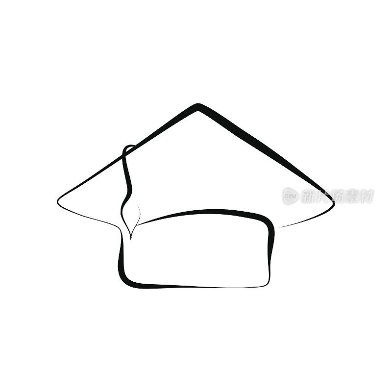 毕业帽矢量插图上的白色背景。手绘毕业帽孤立。
