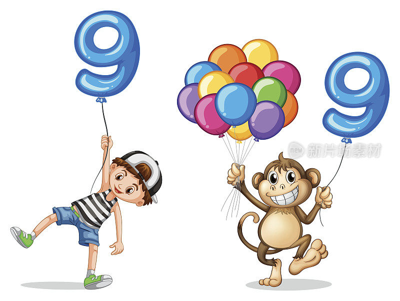 男孩和猴子和气球九