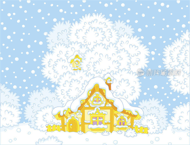 圣诞节时小木屋被白雪覆盖