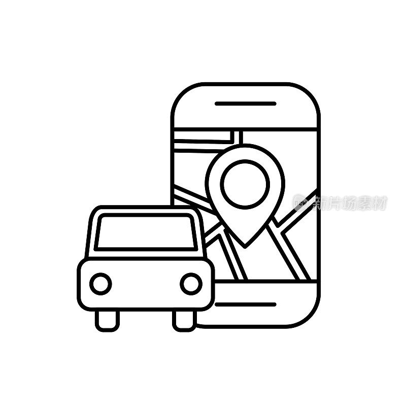 细线拼车和交通图标-移动地图Pin