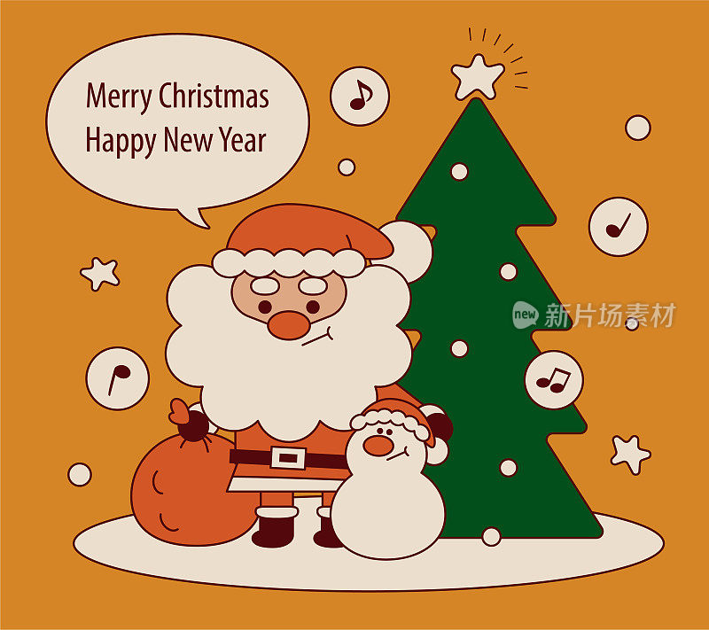 可爱的圣诞老人和雪人祝你圣诞快乐，新年快乐