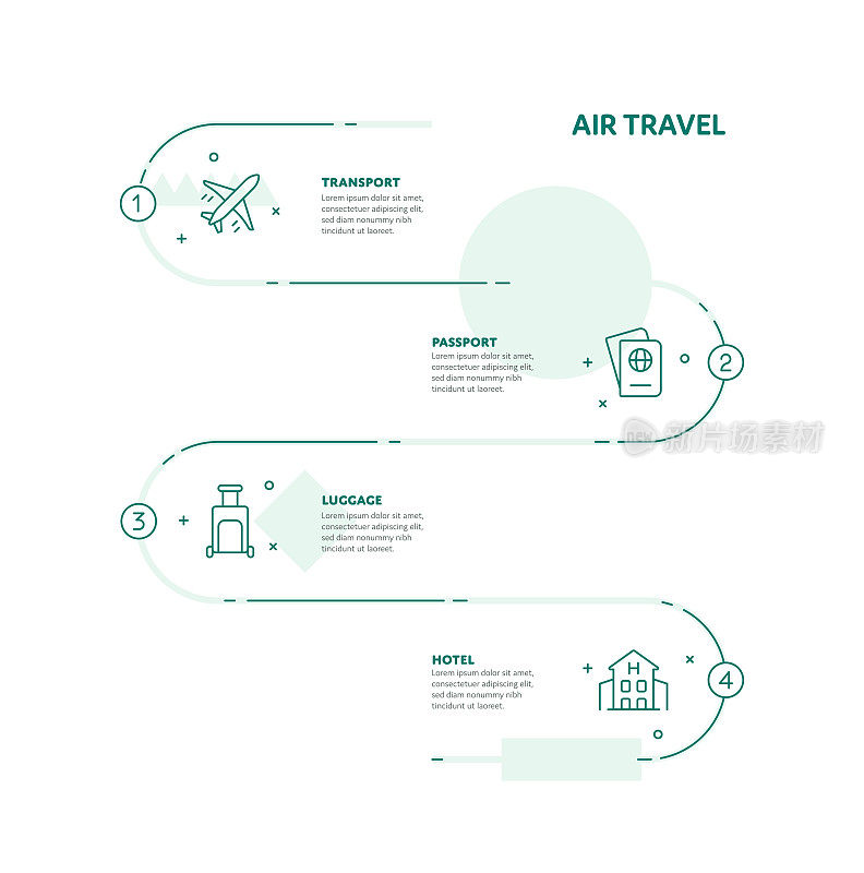 航空旅行概念信息图表设计与可编辑的笔画线图标