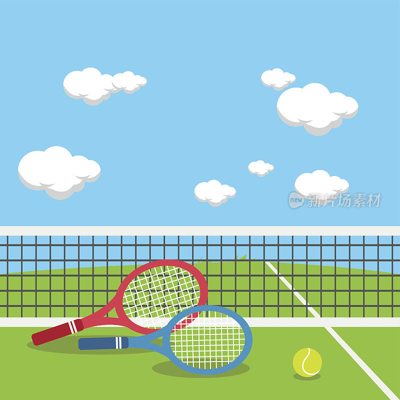 网球场的球拍和网球