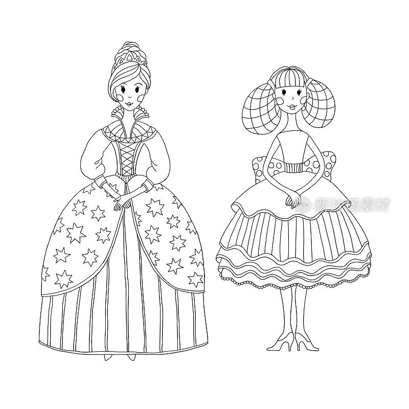 公主和芭蕾舞演员的涂色书。