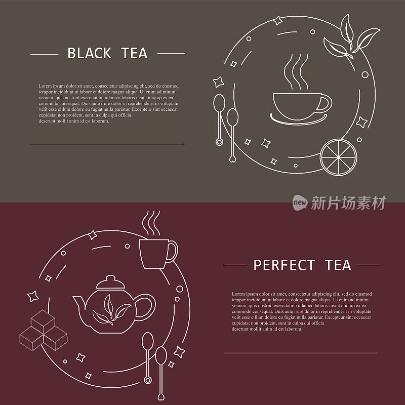 茶的概念设计元素为横幅和传单
