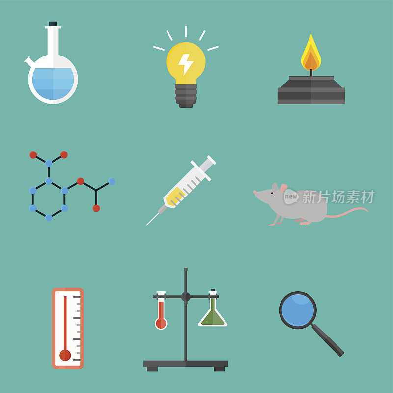 实验室符号测试医学实验室科学生物学设计分子显微镜概念和生物技术科学化学图标矢量插图