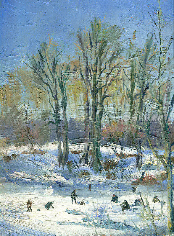 冬季风景与渔民画