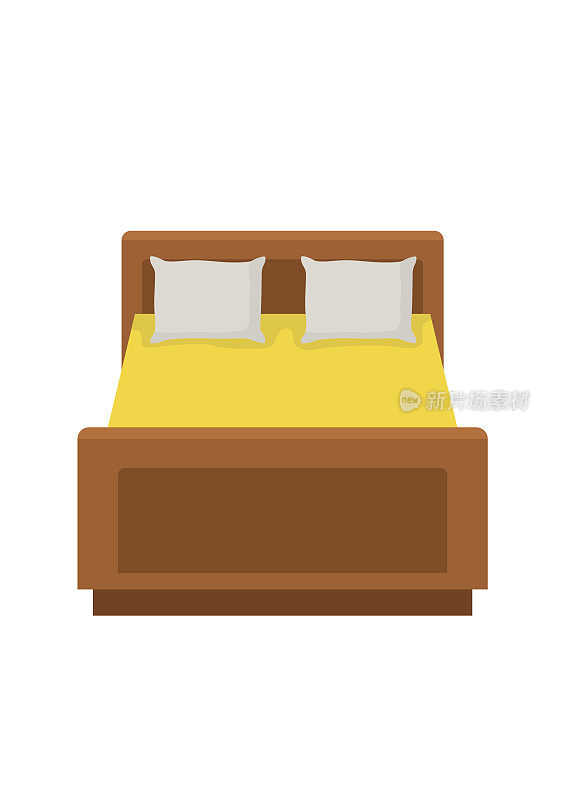 双人床，白色背景上有枕头和被单