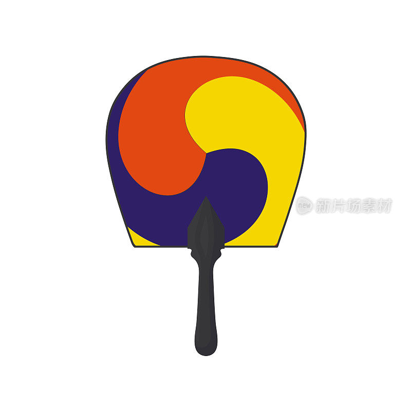 矢量插图为韩国社区:传统的圆形手扇与三色大旗