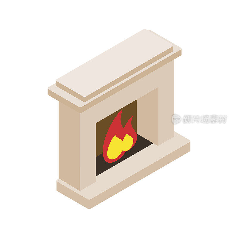 燃烧的壁炉图标，等距3d风格