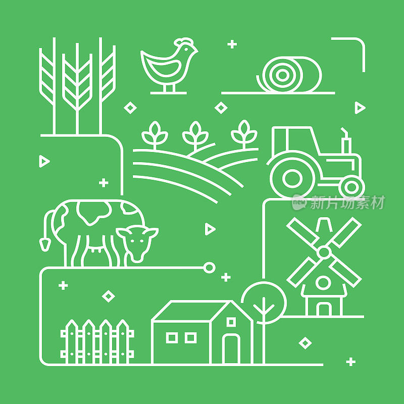农场和农业概念设计模板。大纲抽象的象征