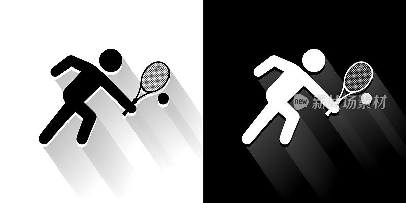 网球黑白图标与长影子