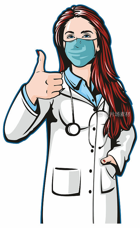 戴口罩的女医生竖起大拇指