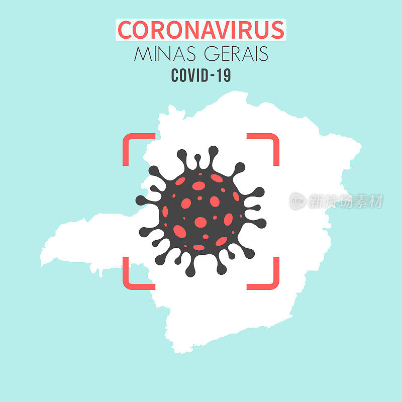 米纳斯吉拉斯州红色取景器中冠状病毒细胞(COVID-19)地图