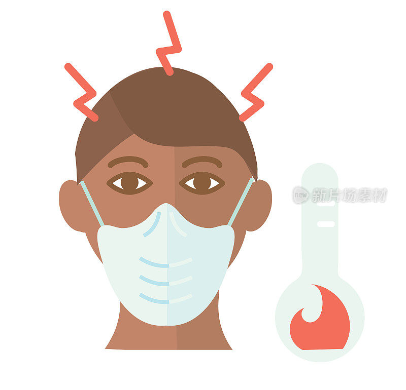 感冒和流感病毒患者的发烧症状和温度计图标
