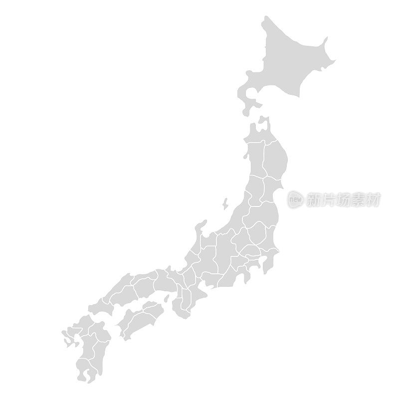 日本矢量地图图标。北海道ai详细的国家地图。日本亚洲地图孤立的