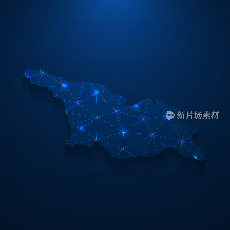 乔治亚地图网络-明亮的网格在深蓝色的背景