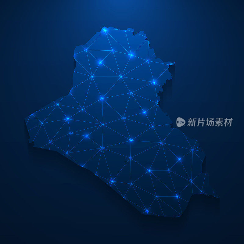 伊拉克地图网络-明亮的网格在深蓝色的背景