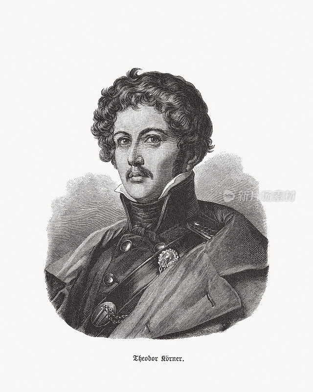西奥多K?rner(1791-1813)，德国诗人，木刻，1893年出版