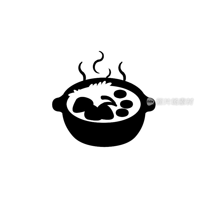 热蔬菜汤矢量图标。孤立的火锅食品，蔬菜餐，汤平表情，表情符号-向量