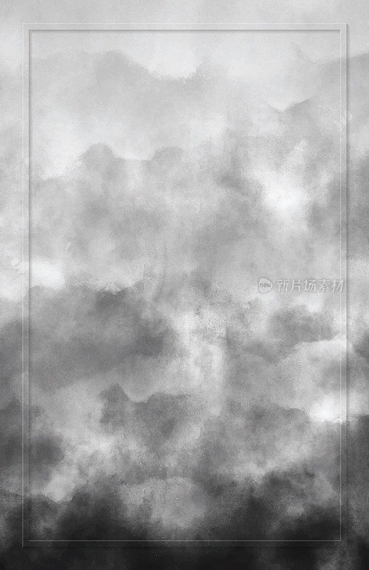 压抑的灰色云彩水彩Grunge抽象背景与框架复制空间