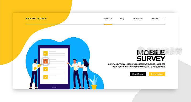 移动调查概念矢量插图登陆页面模板，网站横幅，广告和营销材料，在线广告，业务演示等。