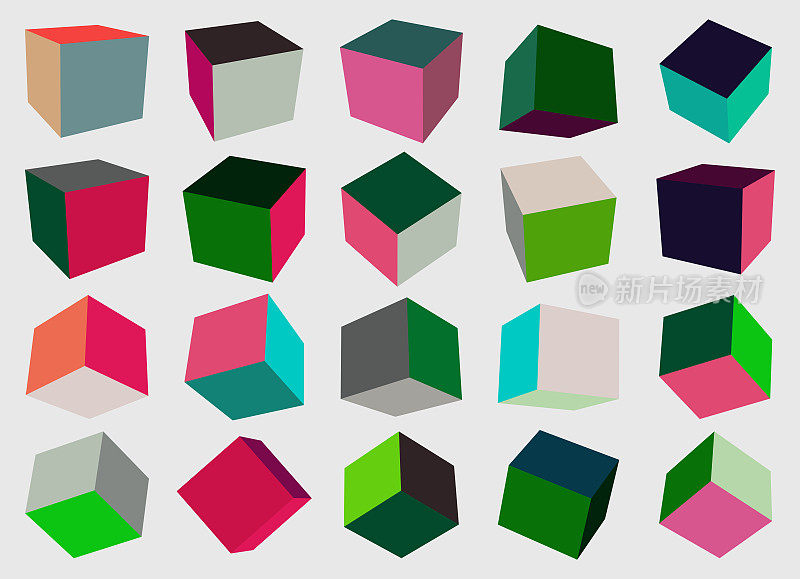 矢量颜色三维立方体盒子模型图案收集图标的设计