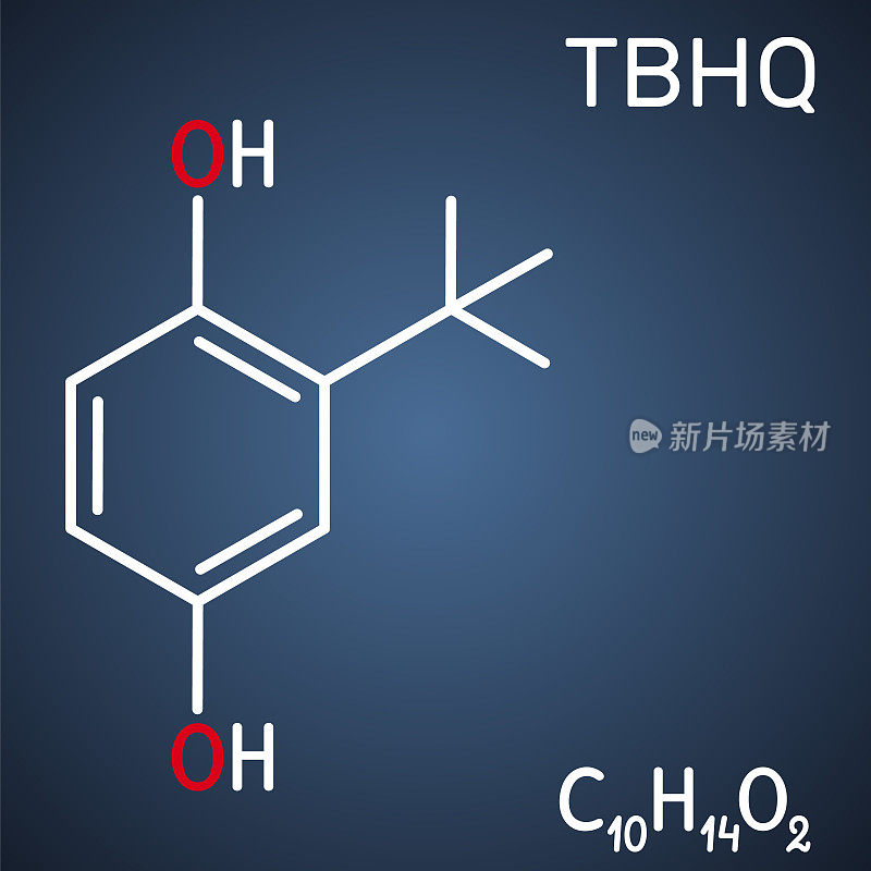 叔丁基对苯二酚，叔丁基对苯二酚分子。它是抗氧化剂，食品添加剂E319，对苯二酚的衍生物。深蓝色的背景