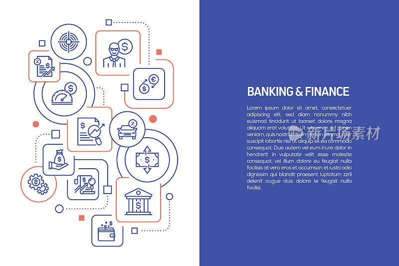 银行和金融概念，向量插图的银行和金融与图标