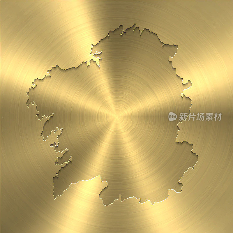 加利西亚地图上的黄金背景-圆形拉丝金属纹理