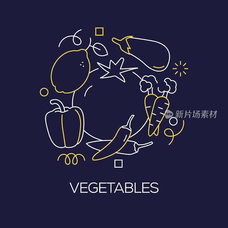 矢量插图蔬菜概念集。线条艺术风格背景设计网页，横幅，海报，打印等。矢量插图。