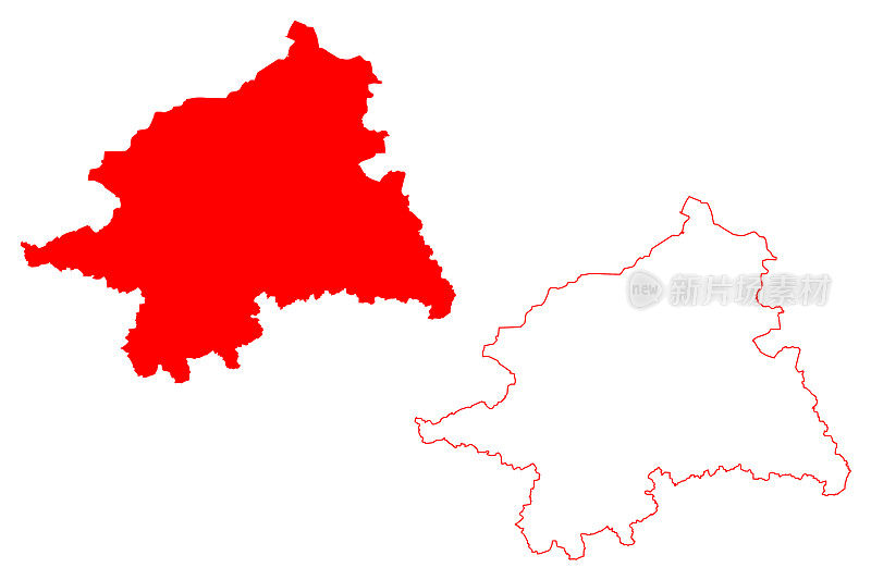 明斯特地区(德意志联邦共和国，北莱茵-威斯特伐利亚州，北威州，威斯特伐利亚州)地图矢量插图，潦草的明斯特地图草图