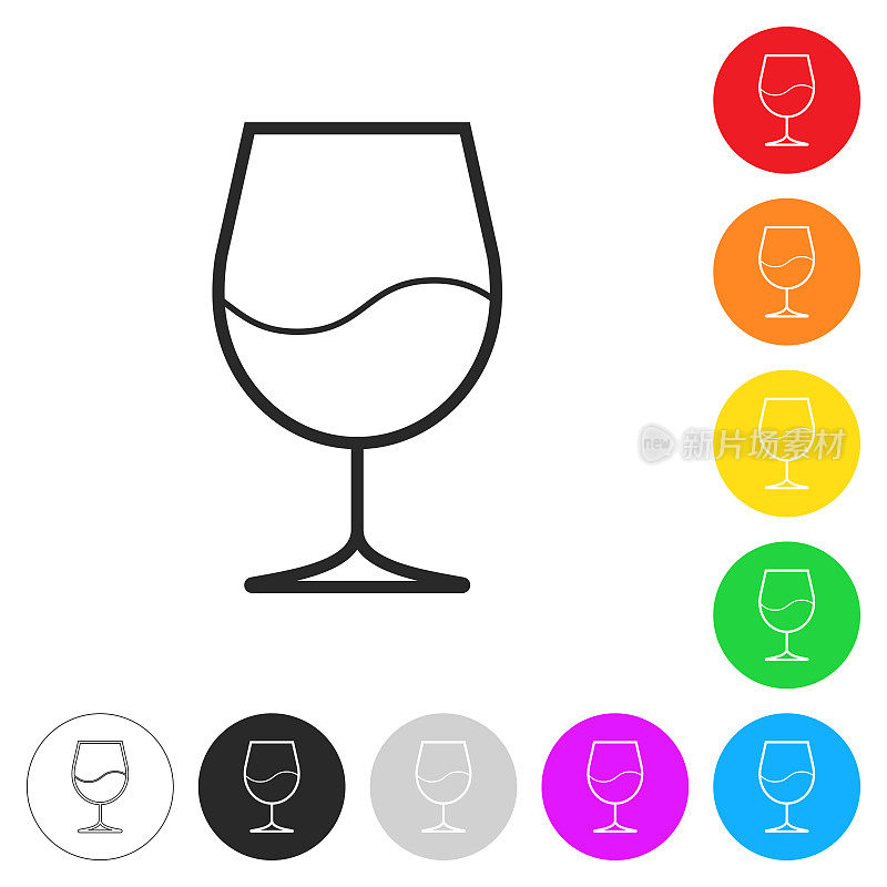 酒杯。按钮上不同颜色的平面图标