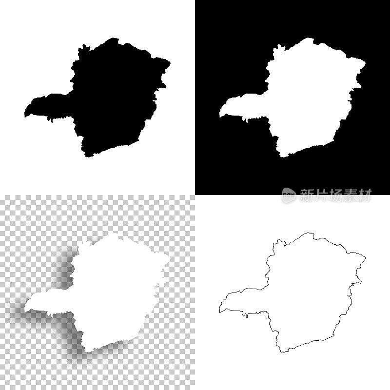 米纳斯吉拉斯州地图设计。空白，白色和黑色背景-线图标