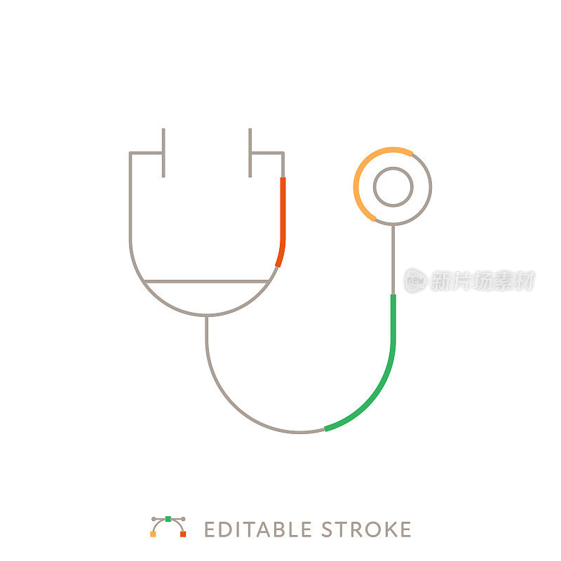 听诊器多色线图标与可编辑的笔画