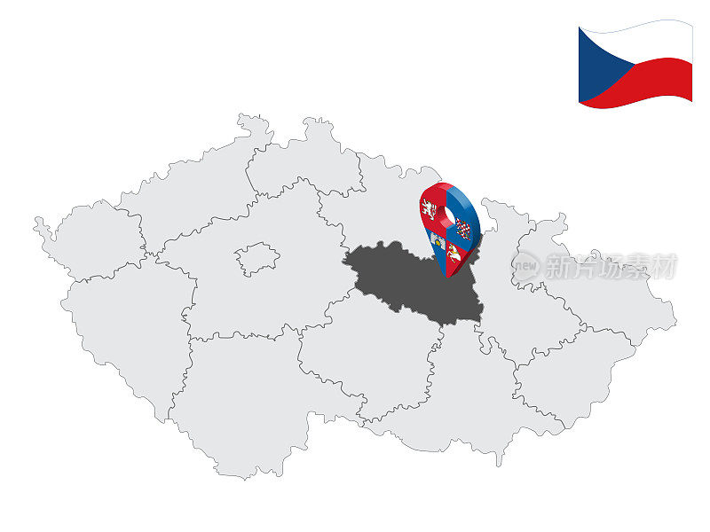捷克共和国地图上的帕尔杜比斯地区。3d位置标识类似于帕尔杜比斯的国旗。质量地图与区域捷克共和国为您的设计。EPS10