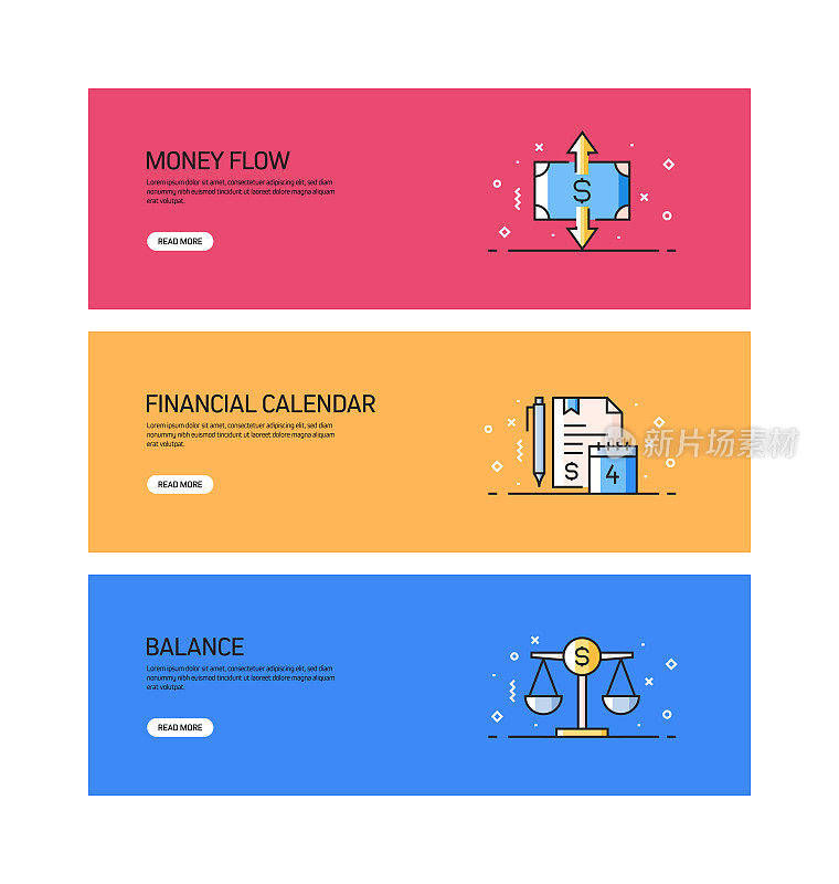 金钱相关的平线横幅设计与图标