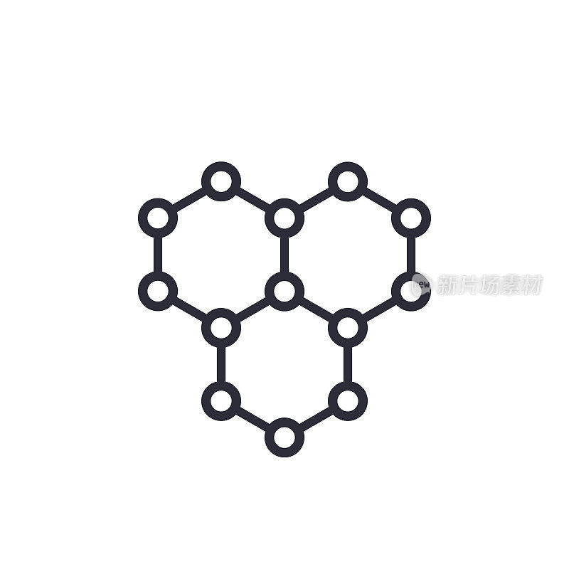 石墨烯，原子碳结构矢量图标上的白色