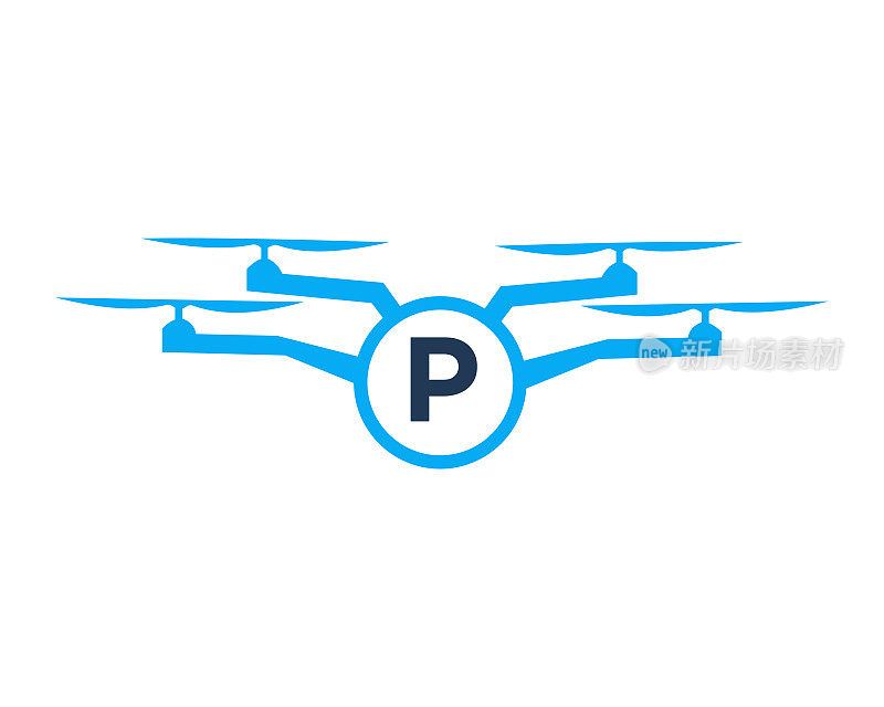 无人机标志设计上的字母P概念。摄影无人机矢量模板