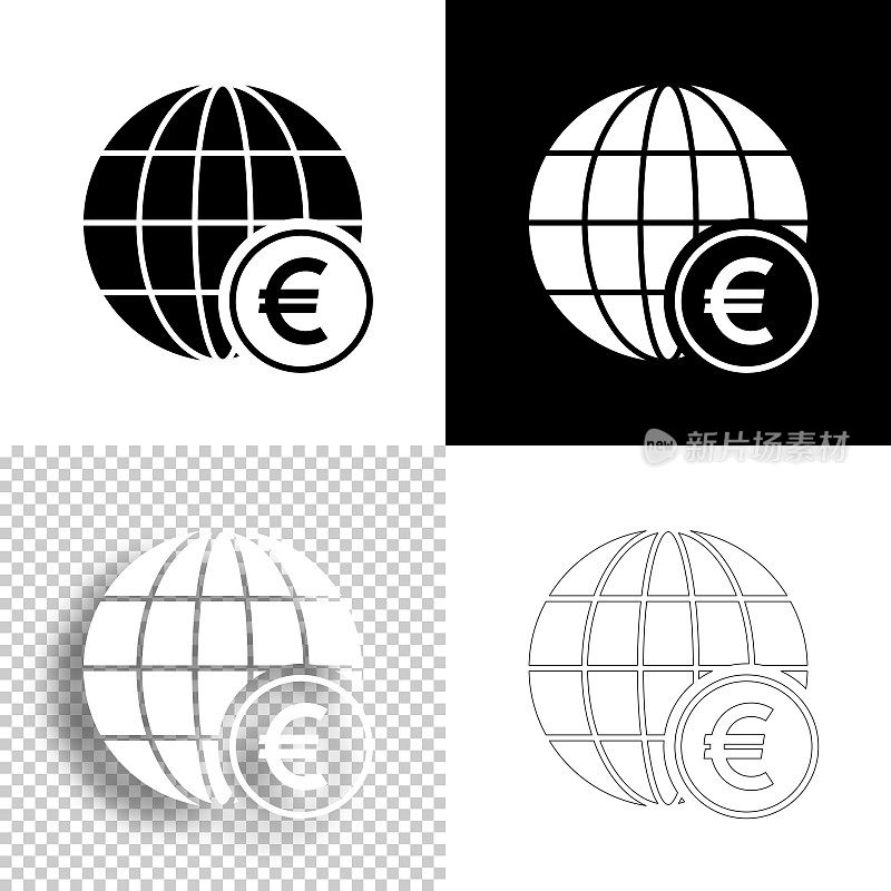 带有欧洲标志的地球仪。图标设计。空白，白色和黑色背景-线图标