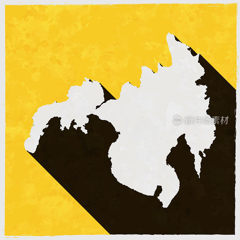 棉兰老岛地图与纹理黄色背景上的长阴影