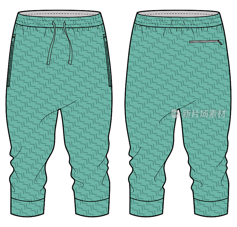 四分之三短裤设计概念矢量模板，百慕大卡普里裤的概念与前后视图的足球，篮球和跑步活动穿四分之三设计。