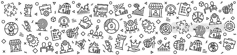 商业管理模式与线性图标,潮流线性风格向量