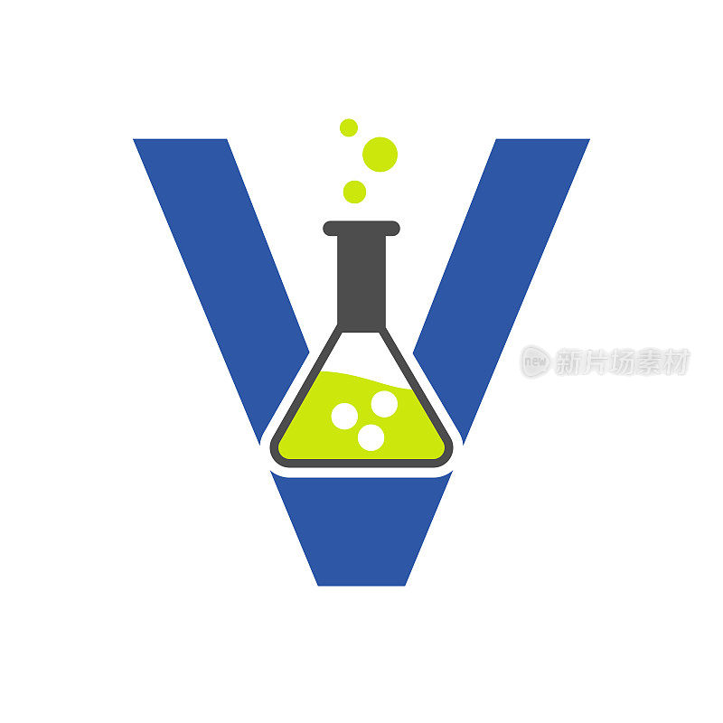字母V实验室标志概念科学，保健，医疗，实验室，化学和自然符号