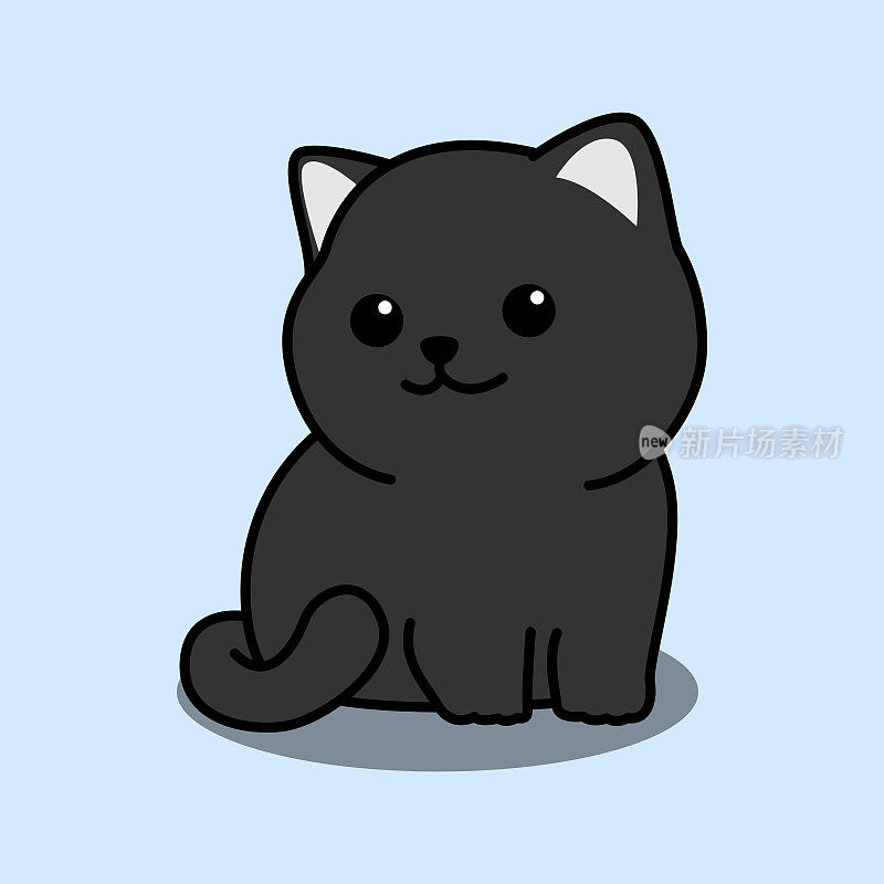 可爱的黑猫坐卡通，矢量插图